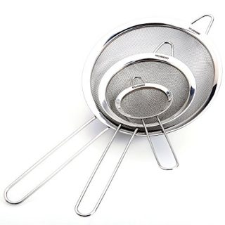 Fine Mesh Stainless Steel Strainers - Premium Quality - Set of 3 - Food Strainer & Sieve - Best for Kitchen, Tea, Rice & Juice Use - 5 Free Recipes eBooks
