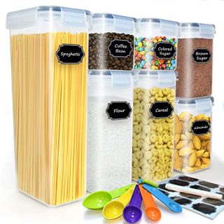 buways Airtight Food Storage Containers Set - 7-Piece Cereal Storage Container Kitchen & Pantry Organization Containers with 24Labels, Marker & Spoon Set