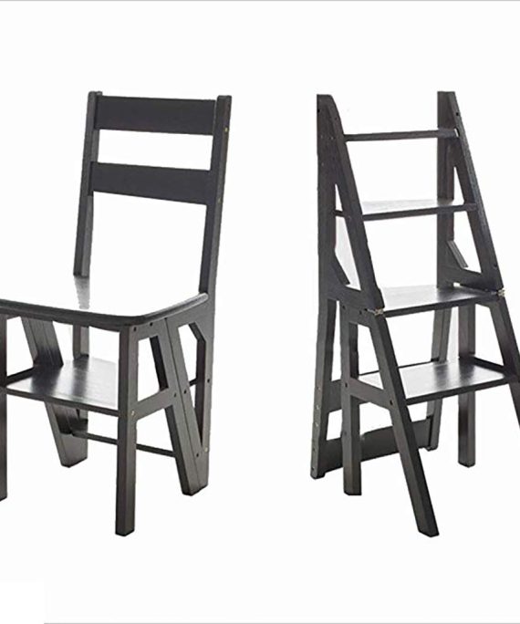 Step Stool Solid Wood Folding Ladder Chair Dual Purpose Step Stool 4 Step Ladder Rack Chair Multi-Convertible Stair Stool Home Kitchen Garden Library