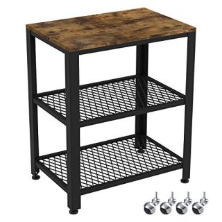 IRONCK Industrial Kitchen Cart 3-Tier, Rolling Serving Cart on Wheels with Storage, Microwave Cart for Kitchen, Wood Look Accent Furniture with Metal Frame, Vintage Brown