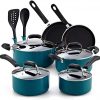 Cook N Home 12-Piece Stay Cool Handle, Turquoise Nonstick Cookware Set