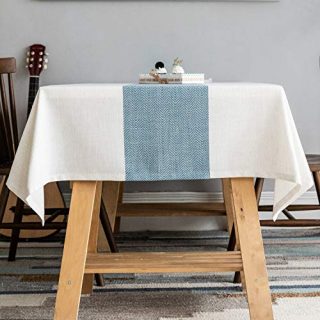 Zerohub Tablecloth, Rectangle Wrinkle-Free Dust-Proof Spill-Proof Polyester Linen Table Cover for Kitchen Dining Tabletop Decoration, Blue, 53x86 Inch