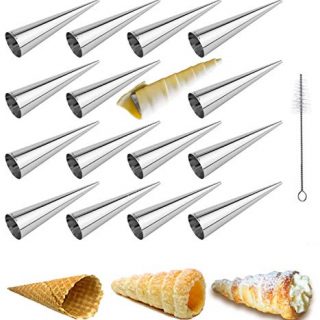 Cream Horn Molds EUICAE 5-inch Large Size Cream Horn Forms Pack of 16 Cannoli Tubes Ice Cream Mold Stainless Steel Lady Lock Puff Pastry Cream Horn Mold Waffle Cone Pastry Roll Horn Croissant Mold