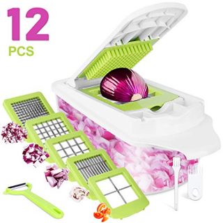 Vegetable Chopper Vegetable Cutter, 12-in-1 Sedhoom Veggie Chopper Slicer Dicer Chopper Cutter, Food Chopper Onion Chopper Kitchen Potato Salad Fruit Apple Carrot Chopper with Container