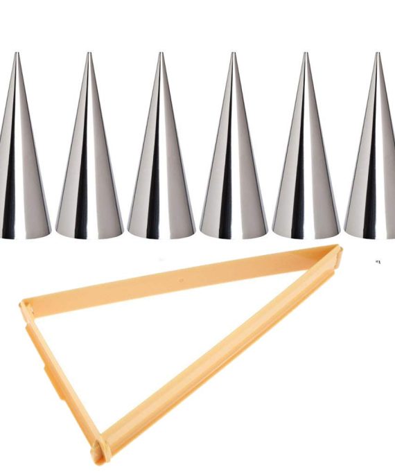 Gdeal Large Size Cream Horn Molds, Lady Lock Forms Set of 6 Stainless Steel & 1Pc Plastic Croissant Cutter Bread Line Mould
