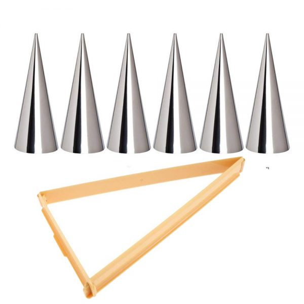 Gdeal Large Size Cream Horn Molds, Lady Lock Forms Set of 6 Stainless Steel & 1Pc Plastic Croissant Cutter Bread Line Mould