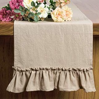 Letjolt Cotton Fabric Table Runner Ruffle Rustic Table Decor Wedding Baby Shower Home Kitchen Birthday Party, Natural 12x72 Inches