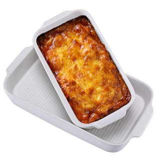 Hompiks Baking Dish Casserole Baking Dishes Set for the Oven Porcelain Bakeware Set of 2 for Kitchen Dinner White 10.63 x 6.3 Inch Baking Pans