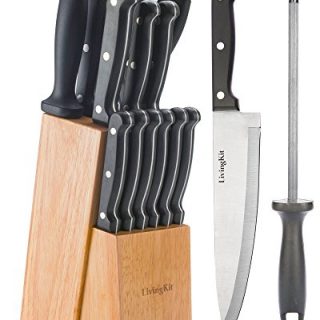 Kitchen Knife Set Knive Block Set 14 Piece Kitchen Knives Rubber Wooden Block Knife Set For Home Cooking Culinary School Commercial Kitchen Summerhouse Gift