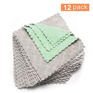 kimteny 12 Pack Dish Towels, 10x10 in Premium Dish Cloths, Super Absorbent Kitchen Towels Coral Velvet Dishcloths Nonstick Oil Fast Drying Washcloths (Green-Grey)