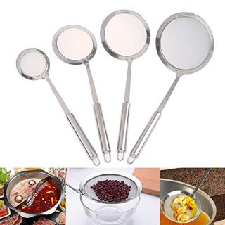 37YIMU Set of 4 Stainless Steel Kitchen Colander, Professional Sieve Colander with Long Handle, Fine Mesh Strainers for Kitchen, Cooking, Baking, Cooking, Flour Preparation