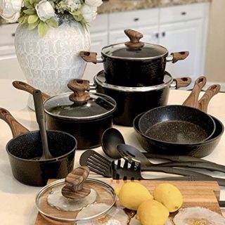 Nonstick Pots and Pans Set Hammered - 15 Piece Dishwasher Safe Induction Kitchen Cookware Sets