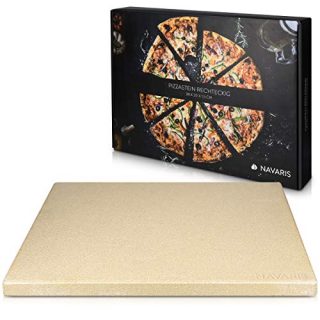 Navaris XL Pizza Stone for Baking - Cordierite Pizza Stone Plate for BBQ Grill Oven - Cook and Serve Pizza Bread Cheese - Rectangular, 15 x 12 x 0.6in