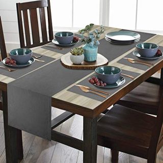 GuildreyTex Table Runner or Dresser Scarf, Machine Washable, Non-Wrinkle Linen Texture, Grey, 14 X 90 inch