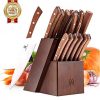 Vestaware Knife Set, 16-Piece Chef Knife Set with Knife Sharpener, Stainless Steel Kitchen Knives Set with Wooden Block, 6 Steak Knives and Bonus Scissors