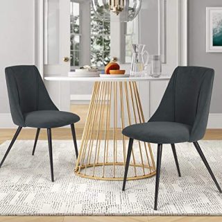 Joveco Upholstered Home Office Chairs Set of 2- Mid-Century Plush Velvet Dining Chairs- Accent Leisure Side Chairs with Metal Legs for Modern Kitchen Dining Room and Living Room (Heather Gray)