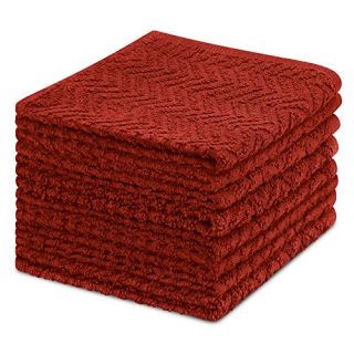 DecorRack 8 Pack Kitchen Dish Towels, 100% Cotton, 12 x 12 Inch Dish Cloths, Perfect Cleaning Cloth for Washing Dishes, Kitchen, Bar, Counter and Car, Red Color (Pack of 8)