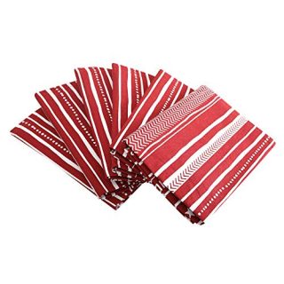 Plush Home 100% Cotton Eco - Friendly Red Stripes Printed Kitchen Cloth Napkins - Pack of 6 Perfect for Home, Kitchen, Family Dinners, Weddings & Cocktail Parties | Size - 20"x20"