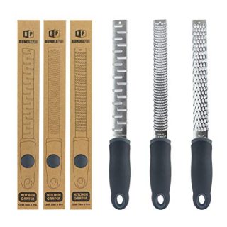 Pack of 3 Kitchen Graters, Stainless Steel Lemon Zester, Cheese Grater and Shredder, Non-Slip Ergonomic Handle, Kitchen Tool for Grating Chocolate, Ginger, Citrus, Lime Nutmeg and Many More (BLACK)