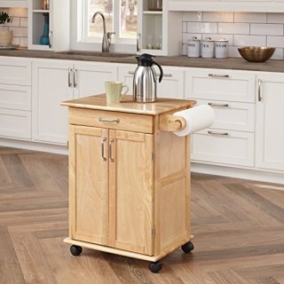 Paneled Door Kitchen Cart with Natural Finish