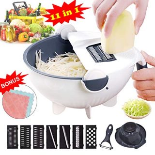 Vegetable Slicer Cutter - VAESIDA Vegetable Chopper Multi Blade Adjustable Mandoline Slicer Cheese Vegetables Julienne Slicer w/Drain Basket - Best Veggie Cheese Shredder Grater Set with Fruit Peeler