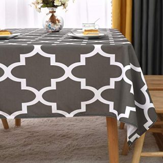 TOMORO Moroccan Rectangle Table Cloth - Waterproof, Wrinkle Resistant and Washable Tablecloth Decorative Table Cover for Outdoor Picnic Party Kitchen Dining Room, 60 x 84 Inch, Grey