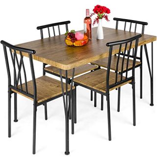 Best Choice Products 5-Piece Metal and Wood Indoor Modern Rectangular Dining Table Furniture Set for Kitchen, Dining Room, Dinette, Breakfast Nook w/ 4 Chairs, Brown