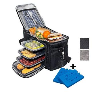 CARJOY Meal Prep Bag, Insulated Lunch-Bag,Lightweight and Reusable Food Cooler Lunch Box Includes 4 Meal Prep Containers and 2 Ice Packs with Removable Shoulder Strap for Man Woman