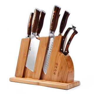 TUO Kitchen Knife Set with Wooden Block - Forged German X50CrMoV15 Steel - Pakkawood Handle - Fiery Phonex Series - 8pcs Knives Set - TC0710