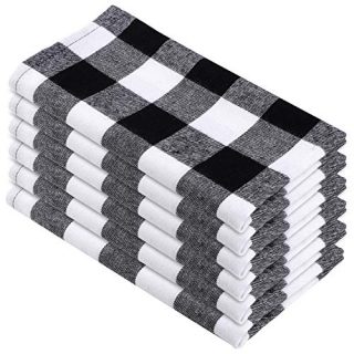 Aneco 6 Pack 18 x 18 Inch Checkered Plaid Dinner Napkin Plaid 100% Cotton Cocktail for Everyday Place Setting Decoration, Family Dinners, Thanksgiving Day, Christmas, Black and White