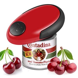 Electric Can Opener, Restaurant Can Opener, Full - Automatic Hands Free Can Opener, Food-Safe and Battery Operated Handheld Automatic Electric Can Opener (Red)