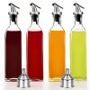 Olive Oil Dispenser - 4 Pack Oil and Vinegar Sauce Wine Glass Bottle Olive Oil 250ml Glass Dispenser Pouring Spouts with Lever-Release Snap Lids for Controlled Pouring with 2 Funnel