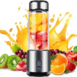 Portable Blender, Stainless Steel and Glass Body, Electric Juicer Cup Personal Size with USB Rechargeable, Mini Juice Mixer for Shakes Smoothies Home Outdoor