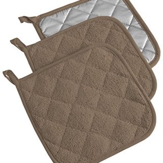 DII 100% Cotton, Oven Quilted Terry Pot Holder Set, Potholder, Brown 3 Count