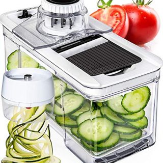 Adjustable Mandoline Slicer with Spiralizer Vegetable Slicer - Black Veggie Slicer Mandoline Food Slicer with Julienne Grater - V Slicer Mandoline Cutter Vegetable Cutter Zoodle Maker by Prep Naturals