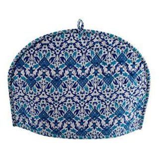 Devik Decor Tea Cozy for Teapot Indian Handmade Mandala Sky Blue Printed Cotton, 14 X 11 Inches; 36 X 28 cm