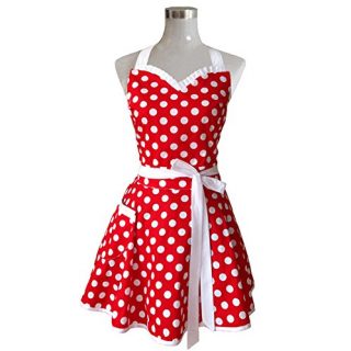 Hyzrz Lovely Sweetheart Retro Kitchen Aprons Woman Girl Cotton Polka Dot Cooking Salon Pinafore Vintage Apron Dress Mother‘s Gift (Red)