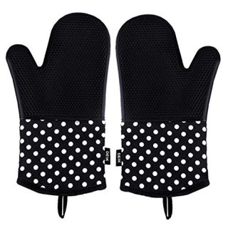 Deik Oven Mitts, Non-Slip Silicone Oven Mitts, Extra Long Kitchen Mitts, Heat Resistant to 572°F Kitchen Oven Gloves, 1 Pair, Black