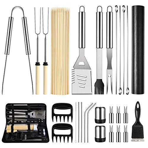 OlarHike BBQ Grill Accessories Set for Men Women, 29PCS Grilling Utensils Tools Set, Stainless Steel BBQ Gift Set with Spatula, Tongs, Grill Mat, Skewers, Grill Brush for Barbecue, Camping, Kitchen