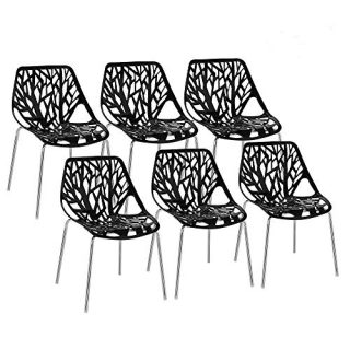 Bonnlo Modern Dining Chairs Set of 6 Plastic Saping Birch Chairs Stackable Chairs Set for Living Room/Kitchen/Patio/Office (6, Black)