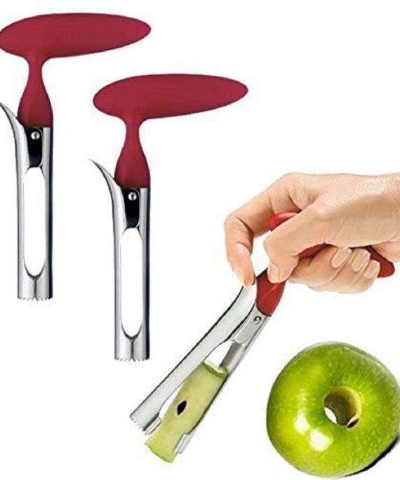 2 PACK - Apple Corer Lever Tool by BRIGHT KITCHEN Stainless Steel Pear Fruit Seed Remover Cherry Red Grip with Serrated Blade