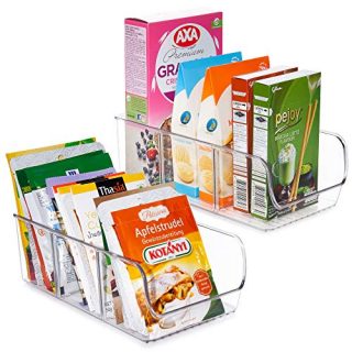 Vtopmart Food Packet Organizer Bins for Pantry Organization and Storage, 2 Pack Clear Plastic Holder for Organizing Seasoning Packets, Spice Packets, Pouches, Snacks in Kitchen or Cabinets