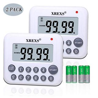 XREXS Digital Kitchen Timer Magnetic Countdown Up Cooking Timer Clock with Magnet Back and Clip, Loud Alarm, Large Display Minutes and Seconds Directly Input-White (2 Pcs, Battery Included) PS-367