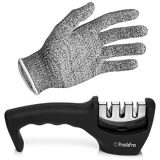 Kitchen Knife Sharpener: 3 Stage Knife Sharpening Tool Repair, Restore, Polish Steel and Ceramic Blades - Cut Resistant Glove Included