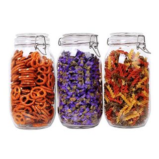 ComSaf Airtight Glass Canister Set of 3 with Lids 75oz Food Storage Jar Round - Storage Container with Clear Preserving Seal Wire Clip Fastening for Kitchen Canning Cereal,Pasta,Sugar,Beans,Spice