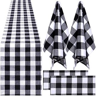 Aneco Buffalo Plaid Table Runner Dish Towels Plaid Design Table Runner Dish Towels Set Cotton Dish Towels Table Runner for Kitchen Collection Check Plaid Gift Set