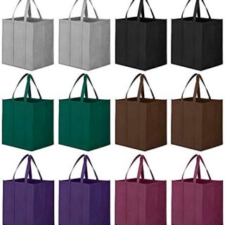 WiseLife Reusable Grocery Bags [Set of 12],Large Foldable Shopping Bags Tote Bags,Eco-Friendly Produce Bags with Long Handle for Shopping Groceries Clothes Vegetables Fruits(6 Colors Assorted)