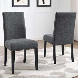 Roundhill Furniture Biony Gray Fabric Dining Chairs with Nailhead Trim, Set of 2