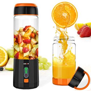 Smoothie Blender, LOZAYI Portable Personal Blender Travel USB Rechargeable Juicer Cup for Shakes and Smoothies, Cordless Single Serve Fruit Mixer Mini Blender with 16Oz. Glass Juicer Cup for Sports, Travel, Gym, Office (Orange)