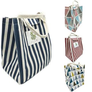 Ankecity Reusable Lunch Bags Printed Canvas Fabric with Insulated Waterproof Aluminum Foil, Lunch Box for Women, Kids, Students